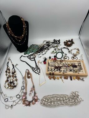 48 pc Vintage modern Jewelry Bundle Necklaces Earrings Pins Bracelets Lot boho